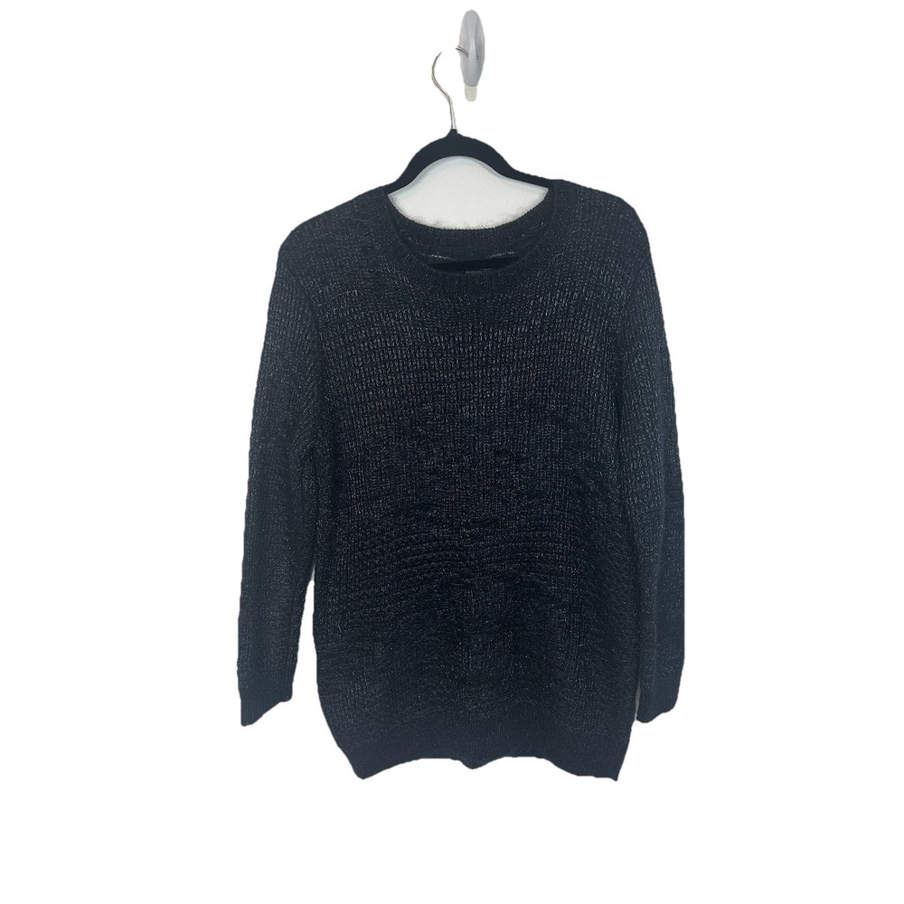 All Saints Metallic Black Sweater Women US 6 Long Sleeve Knit Mohair Blend